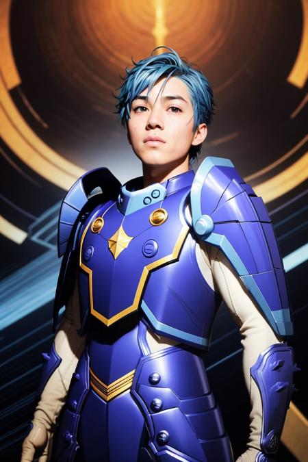 1 boy with armor ,(MASTERPIECE:1.2),(REALISTIC:1.6),8K,Half Japanese Korean,blue hair,Lanky,dynamic pose, len flare,photographed on a Canon EOS R3, 90mm lens, F/8 aperture,open mouth,
(masterpiece, ultra quality, high resolution, 8k, intricate: 1.2), (detailed face:1.2),(insanely detailed, bloom:1.5), handsome, detailed skin,male focus, ((realistic)), good lighting quality,balanced eyes,
best quality, ultra high res, (photorealistic:1.4), star,<lora:Tenku toma_V1:0.9>