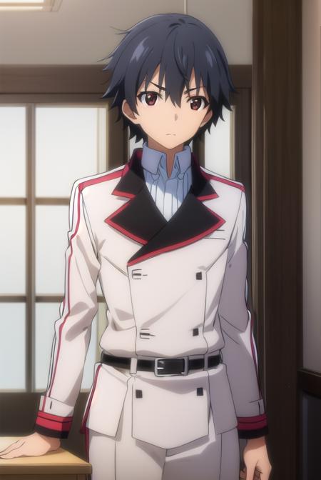 ichikaorimura, <lora:ichika orimura s2-lora-nochekaiser:1>,
ichika orimura, black hair, male focus, (brown eyes:1.3),
BREAK school uniform, belt, pants, uniform, military, military uniform,
BREAK indoors, classroom,
BREAK looking at viewer, (cowboy shot:1.5),
BREAK <lyco:GoodHands-beta2:1>, (masterpiece:1.2), best quality, high resolution, unity 8k wallpaper, (illustration:0.8), (beautiful detailed eyes:1.6), extremely detailed face, perfect lighting, extremely detailed CG, (perfect hands, perfect anatomy),