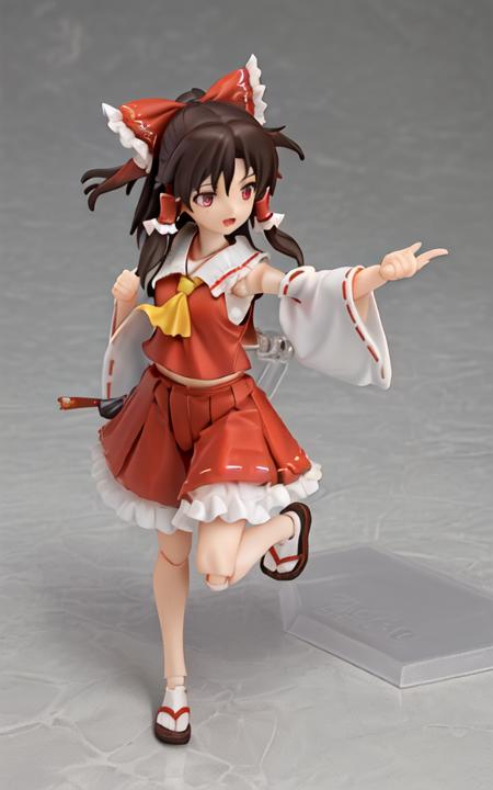 (masterpiece, best quality, absurdres, foreshortening, from_above, fisheye:1.2), a highly detailed full body (figma:1.1), (hakurei reimu:1.2), 1girl, solo, [[realistic]], extremely detailed background