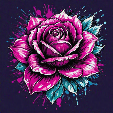 Rose flower, splash arts, aesthetic for Tshirt design, highly detailed --auto