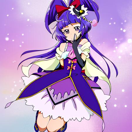 lineart, monochrome,magical girl , purple hair ,solo ,inzayoi liko,black gloves,hair bow,full body, skirt,masterpiece, best quality, game_cg, absurdres,,witch hat, hand_to_mouth, head tilt,