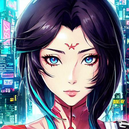 A beautiful painting of a cyberpunk anime girl with, Stable Diffusion