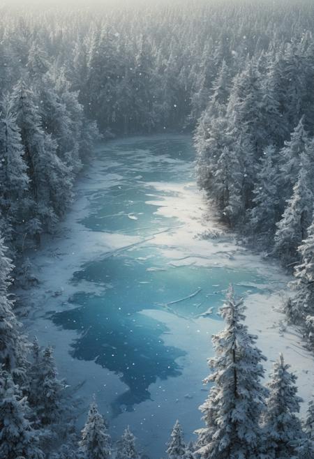 Frozen Lake in a Northern Forest
A frozen lake in the midst of a dense northern forest, with a light snowfall settling on the ice and branches of pine trees. Combine the stark winter realism of Chuck Close, the detailed snow and ice textures of Emile Claus, and the atmospheric lighting of Alexander Volkov.
