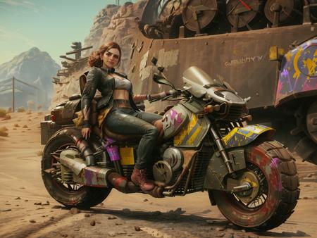 <lora:rage2vehicle_v2:0.8>, beautiful woman, full body, detailed face, smiling, sitting on (rage2vehicle:1.3) (oversized carseat motorcycle with car tires:1.3), very large motorcycle