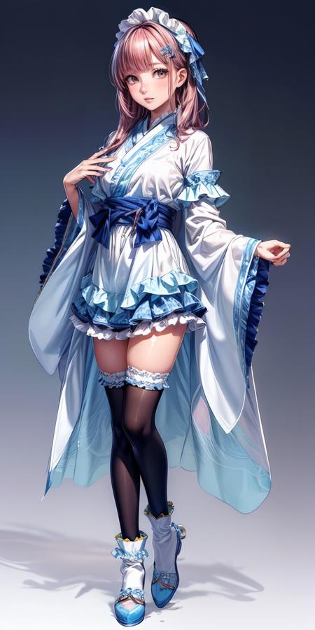  jyojifuku, orihime, wide sleeves, hair ornament,frills,shawl thighhighs see-through shoulder off