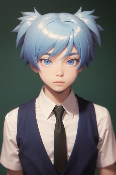 shiota_nagisa blue hair blue eyes short twintails school uniform shirt necktie vest