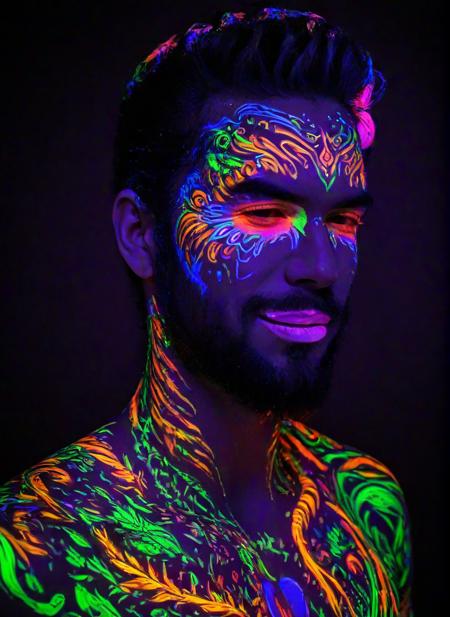 <lora:PE_NeonUV Style:0.9> PENeonUV, blacklight, neon,
men, hawaii shirt, face paint,
masterpiece, high resolution, octance 4k, high detail,