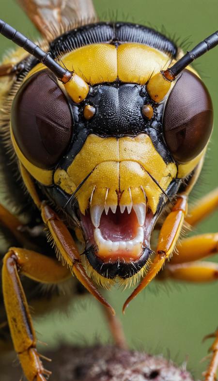 wasp, head, macro, big jaws, black eyes