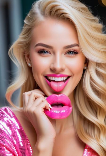 masterpiece, best quality, 8k, Amazing sexy blonde girl with deep hot face, (pink tongue out:1.05), wide smile, sensual outfit, hand palms pov