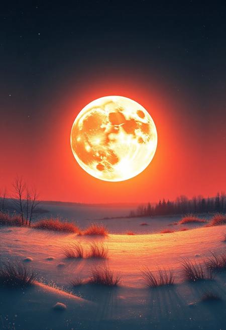 surreal and minimalism illustration, bynoell oszvald ,a shining full moon withfrosted glass texture, red ,gold, white
