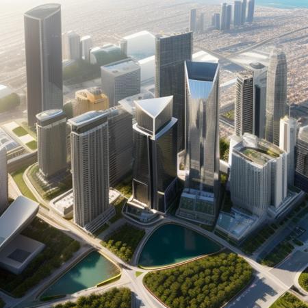 (40 storey skyscraper in a large city, aerial photograph, [twilight: 1.5], city grid, dense urban population, busy city streets, people, cars, trees, [autumn: 1.5]), Octane render, 3D exterior render, (photo-realistic render), HDR, (Nikon Z FX Prime lens ISO 100), (sharp focus), cinematic photography, lens correction, 8K, professional detail, high resolution, highly detailed, volumetric lighting, cinematic lighting, global illumination, [foggy: 0.35], [artificial lighting: 0.35], (([Bjarke Ingels : Santiago Calatrava: 0.5]))