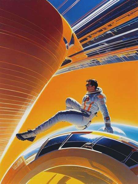 <lyco:SydMead:1.0> A space explorer descending into the sun in a bathyspheric solarium, by Syd Mead