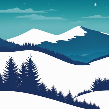 <lora:chahualiu:0.9>, chahua, winter landscape, snowing, hills, fir trees, no humans, scenery, silhouette