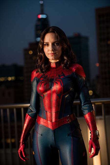 spider-woman costume ,  planetarium , dusk  <lora:Tina_Fey:1> 1girl, solo, a mature t1873f, masterpiece, best quality, detailed face,