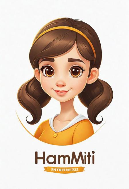 Cartoon girl logo template for creative enterprise, white background, bess hamiti, focus on character design