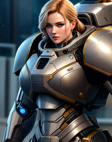 4K, Masterpiece, highres, absurdres,photorealistic, Parrley_armor, a woman in a suit of armor ,wearing Parrley_armor, big bulky futuristic armor<lora:Parrley1:0.7>