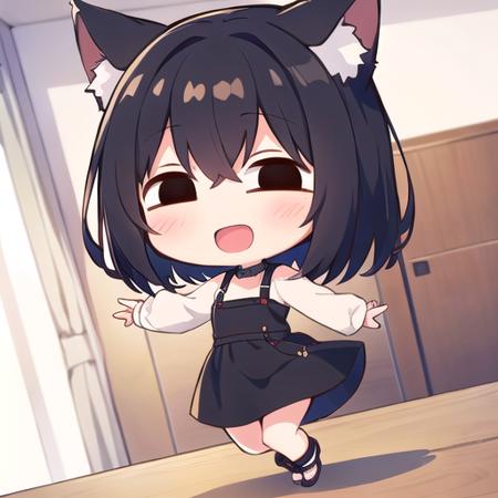 1girl, (chibi:1.4), smile, open mouth, dynamic angle, dynamic pose, animal ear, black hair, indoors
<lora:hotarueye_comic10_v080:0.8>