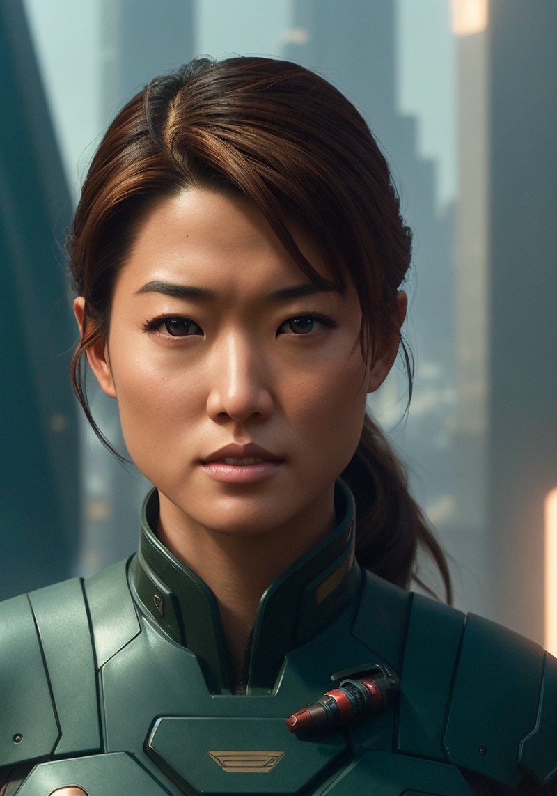 <lora:Grace Park:0.7> midbody photo of the most beautiful artwork in the world featuring gorgeous asian female , spaceship...
