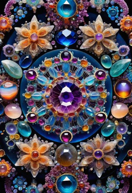occult microverse inside sacred geometry transluscent glass crystal, subatomic protozoa, amoebae,  gemstones, cosmic containment, surreal, bismuth, dandelionwanderer, agate slices, amethyst geodes, flowervirus, ArtNouveauAI, concept art, complex composition, vibrant colors, <lora:flowervirus:0.7> <lora:Occult_Geometry:0.3> <lora:microverse_creator:0.5> <lora:ArtNouveauAI:0.4>, intricate indian style details,