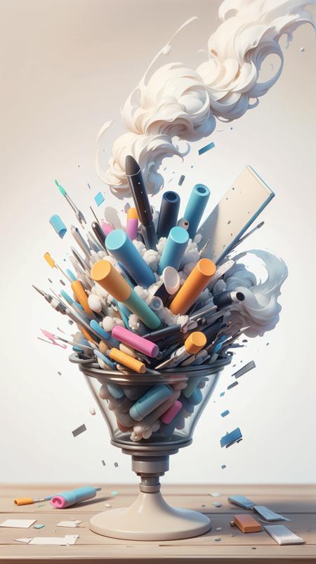 FurryStyle Office supplies <lora:FurryStyle:0.5> Office supplies, (smoke:0.5), disintigrate, dissolve, shatter, scatter, ral-dissolve Office supplies <lora:ral-dissolve-sd15:0.7>, (wind:0.7), (swirl:0.6), (Masterpiece:1.3) (best quality:1.2) (high quality:1.1)