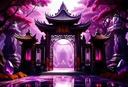 very aesthetic, very absurdres, very masterpice, very elegent, very majestic, realistic, very fantastic,  digital art, temple gate,  Amethyst_Fantasy, ral-amber, Ruby_Fantasy,
