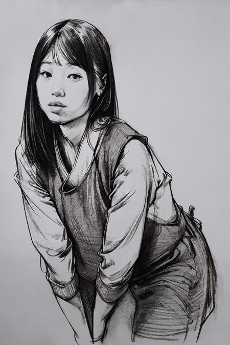 quick sketch,greyscale,monochrome,simple background,traditional media,white background,girl,<lora:quick sketch:1>,