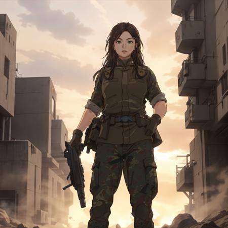 cinematic, <lora:Zeon Soldier:0.8>, zeon soldier, <lora:ethica:0.4>, ethica, pants, long hair