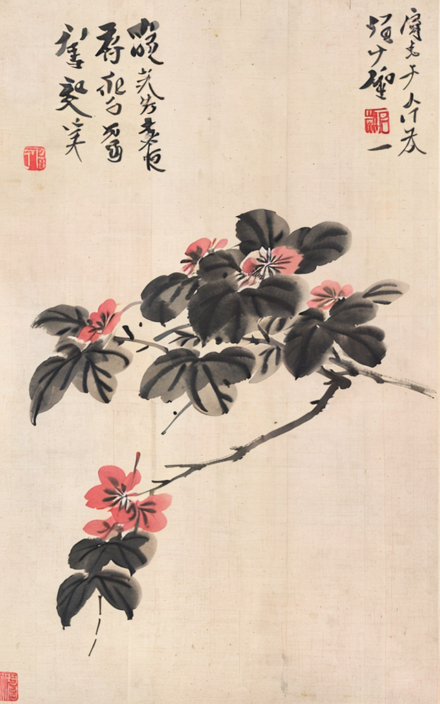 shukezouma, negative space, , shuimobysim , <lora:shukezouma_v1_1:0.8>,a branch of flower, traditional chinese ink paintin...