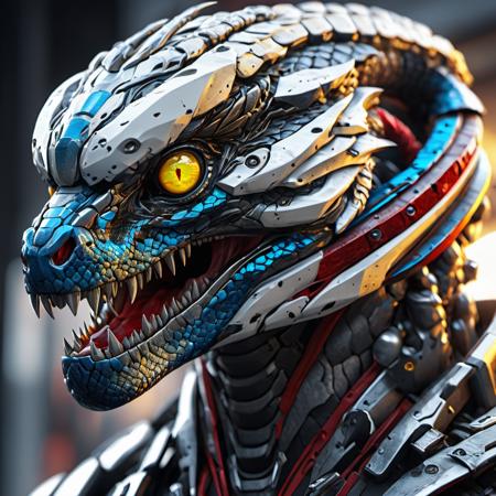Mix Kyashan and Snake Eye, in White Silver, Yellow, Red and blue, color palette, 8k super realistic, intricate details, 3d octane rendering, detailed, realistic, ultra realistic, hyper detailed, cyberpunk armor, hyper realistic texture, incredibly perfect, incredibly majestic in its complexity, surreal textures, otherworldly photorealism, 8k rendering, LUMION 6 rendering, natural autumn sunlight