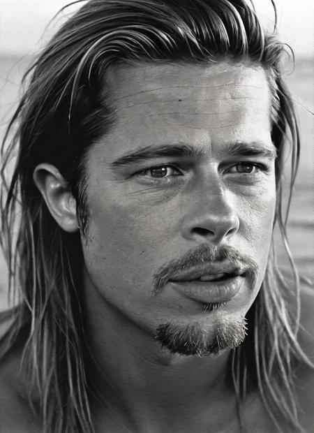 analog style, modelshoot style, photo of beautiful sks person, hyper realistic photograph, detailed face,film grain, Kodak portra 800, f1.8, intricate, at the beach, <lora:locon_bradpitt_v1_from_v1_64_32:1.25>