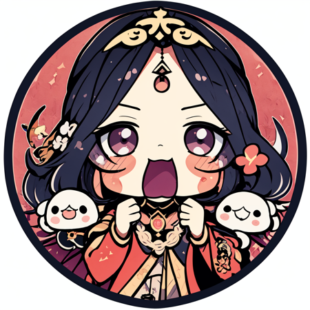 <lora:NijiEmotes-10:1> Niji Emote,twitch emote, kawaii, chibi, sticker, Paimon, genshin impact,  rule of thirds, centered, prismatic, simple background,