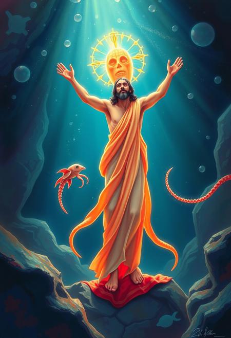 Jesus Christ but it is really a squid