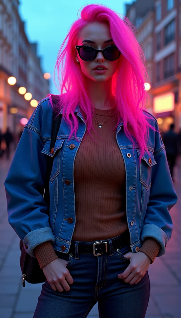 A highly expressive and detailed digital painting of a woman with neon colored hair, by c4rll4r, glowing makeup and vibrant colors, reminiscent of a dreamlike state. (8k resolution), concept art, trending on artstation.

