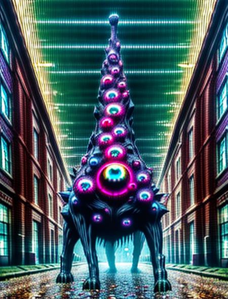 best quality, masterpiece, highres, detailed, realistic, <lora:Detail - add_detail:0.2>, AbstractMonster, glitch body, extra eyes, monster, horror \(theme\), <lora:Creature - AbstractMonster:0.9>, no human, city, glitch:3