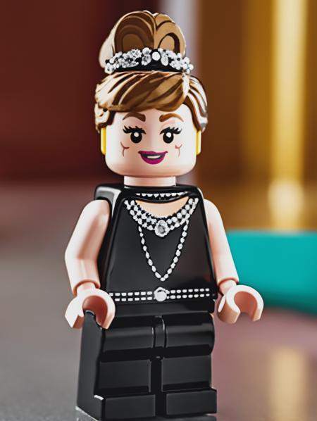 LEGO MiniFig, Audrey Hepburn in the film of Breakfast at Tiffany's <lora:lego_v2.0:0.8>, masterpiece, high detail, 8k, high detailed skin, 8k uhd, high quality