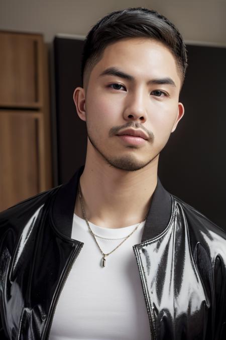 tony labrusca, young, latex, jacket, studio, mature,portrait, man, serious masterpiece, model  <lora:tony:1>