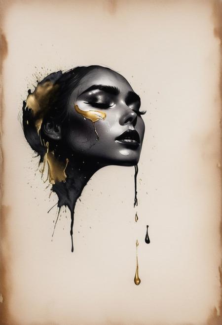 RAW profile photo, close-up, dark atmosphere, crying with tears made of gold, masterpiece, cinematic film still of a blonde beautiful woman, detailed skin, freckles ,eyeliner, dark lipstick, black lace turtleneck dress, tack sharp focus on eyes, Sensual, lustful, seductive,  intricate, ultra detailed, 8k, <lora:MS_DitavT_V1_32:0.6>