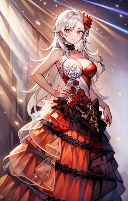 ((masterpiece, best quality, high resolution)),
AP, PartyDress, 1girl, solo, long dress, full body, 
 <lora:FGOOlgaMarie:0.8>