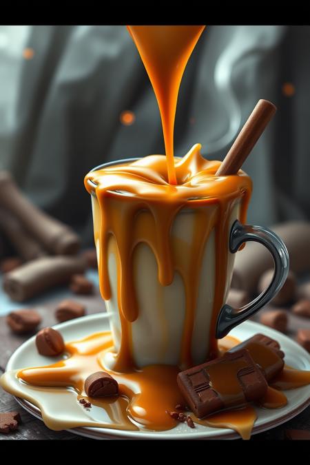 digital art, fantasy illustration, caramel coffee, tasty and creamy, hot and delicious, caraf, 