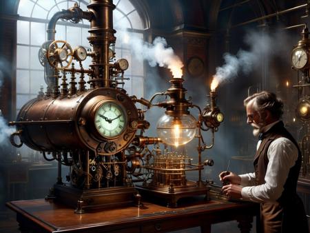 <lora:TechPunkAI:.7> SteamPunkAI ,VictorianPunkAI  scientific experiment  (Highly detailed, amazing retro-futuristic setting), (Shiny Impressive lighting), (Ultra Realistic, High quality, Highly detailed, Sharp focus, 8K UHD, Art photography), (trending on artstation)