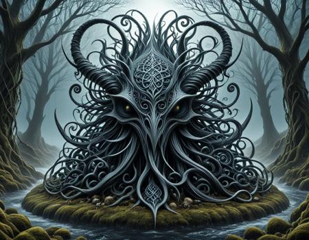 hyperrealistic, illustration artwork, Organic Macabre art of a sea creature, macabre, fear, frightening, organic, masterpiece, ultra-high resolution, incredible, extremely detailed, absurdres, vibrant, dynamic angle, dynamic pose, dramatic light, highly detailed, scenery, sharp and clear visual execution, surreal yet grounded elegance, inspired by Tim Burton and H. R. Giger and Luis Royo, in a darkness magic setting, , dark gothic, dark fantasy, gothic, mobe-godeen <lora:GothicDetailEnhancerV1:0.65>, celtic, celtic fantasy, celtic decorations and ornaments, mobe-cedeen <lora:CelticDetailEnhancerV1:0.65>, <lora:Organic_Macabre:0.90>, <lora:add-detail-xl:0.75>,