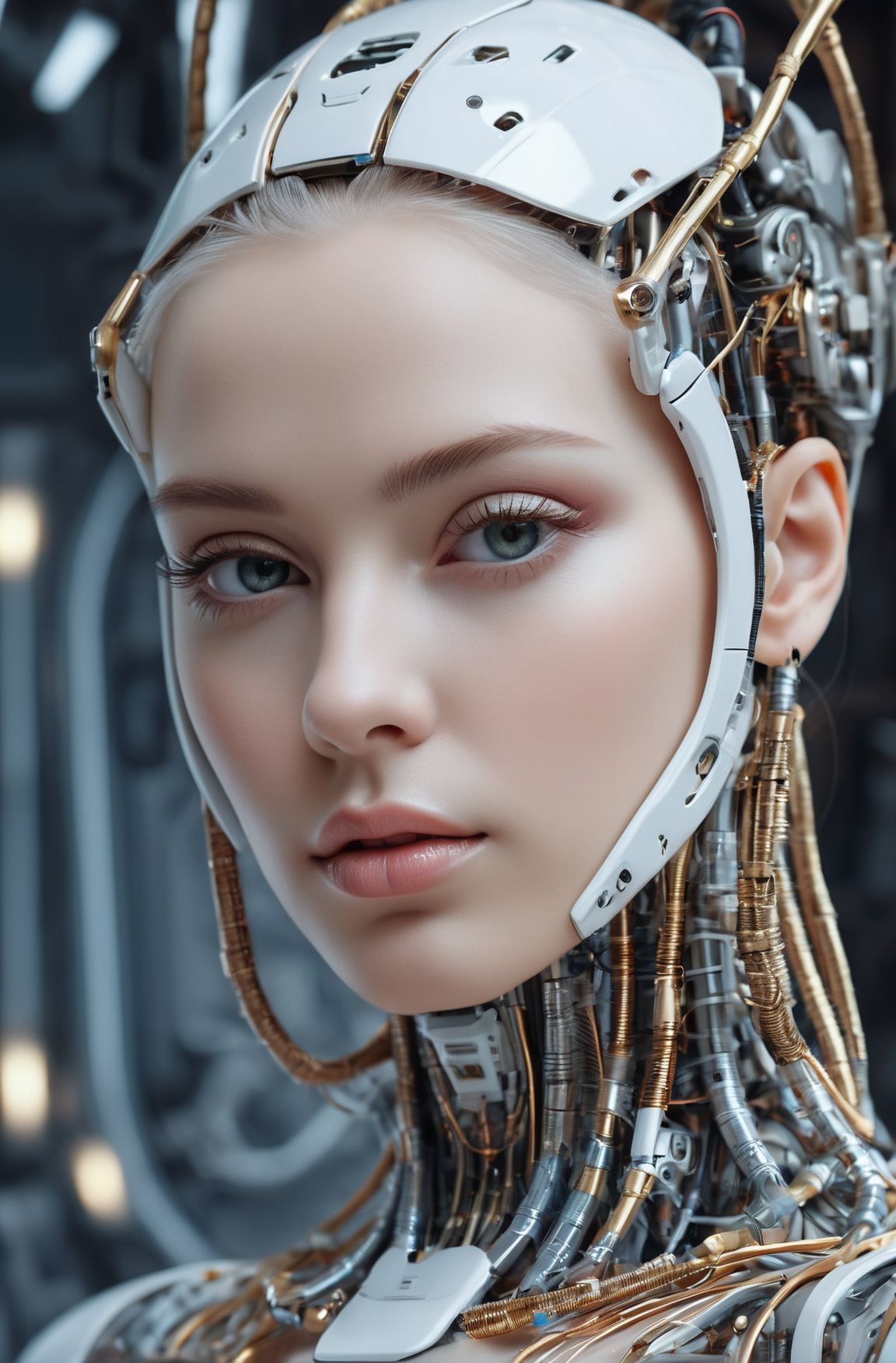 complex 3d render ultra detailed of a beautiful porcelain profile woman android face, cyborg, robotic parts, 150 mm, beaut...