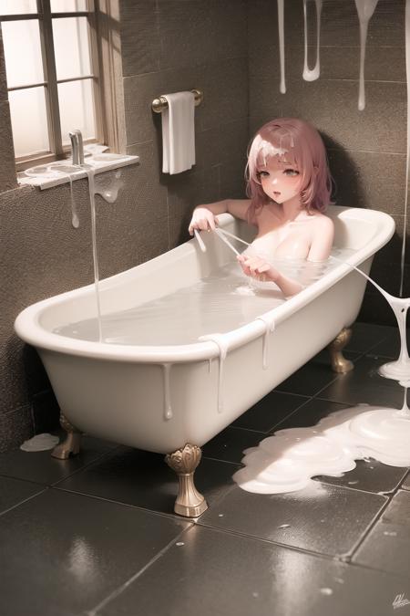 <lora:suggestive_liquid_v1.1:0.95>, 
1girl, cum pool, dripping, excessive cum, bathtub, partially submerged,, masterpiece, best quality, highly detailed