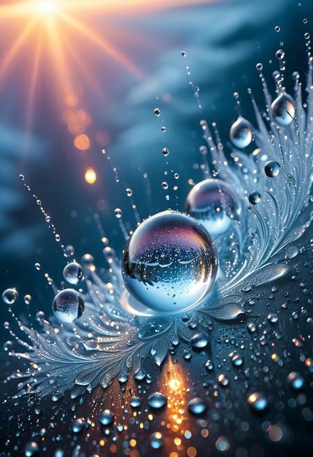 score_9, score_8_up, score_7_up,tearStyle2,
Patterns of Frozen Time: Fluid dynamics of water drops instantly frozen, forming unique textures like ice flowers or intricate artworks.These textures may cover vast surfaces or form abstract patterns in the air, showcasing the ultimate aesthetics of liquid when time stops. Focus on water drop morphology created by fluid dynamics,and the artistic presentation of droplet texture on a macroscopic level. Creates a sculptural feel and the tension of momentarily suspended motion.
masterpiece,best quality,absurdres,Ultra-HD,8K cinematic, award-winning, flawless,breathtaking,hyperdetailed,intricate details, ultra-fine details, very aesthetic, stunning composition, vibrant, incredible lighting, dynamic angle, dramatic perspective,foreground elements, layered visuals, atmospheric depth, grand scale, intricate background details, dramatic background lighting, subtle atmospheric perspective, sharp focus, professional studio lighting, detailed bokeh, soft diffused lighting, ethereal glow, mystical light, dreamlike atmosphere,surreal elements, otherworldly landscapes, subtle magic,transcendental serenity, translucent effects,shimmering particles, vivid and rich colors, soft wind effect, beautiful climate change, **water drop morphology,liquid sculpture, crystalline forms, refractive light, glistening surface, fluid dynamics, transparent,iridescent sheen,droplet texture, dewdrop effect,ephemeral beauty.**
aidmaimageupgrader, Newfantasycore.