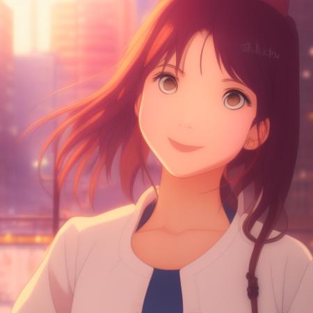 1girl, solo, highly detailed eyes, detailed face, intricate details, brown hair, long hair, brown eyes, chinese dress, street fighter, looking at viewer, seductive smile, happy, cityscape, soft lighting, ((cartoon)), comic, realistic, portrait, upper body, WakasaKakiage