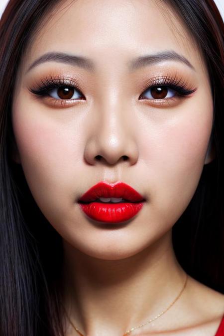 Close-up portrait of beautiful asian woman with red lips