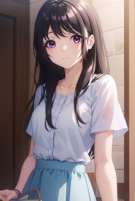 kaorihoujou, <lora:kaori houjou s1-lora-nochekaiser:1>,
kaori houjou, long hair, bangs, (black hair:1.5), (red eyes:1.2), sidelocks, smile,
BREAK skirt, shirt, collarbone, short sleeves, bag, blue skirt, yellow shirt, handbag,
BREAK indoors, classroom,
BREAK looking at viewer, (cowboy shot:1.5),
BREAK <lyco:GoodHands-beta2:1>, (masterpiece:1.2), best quality, high resolution, unity 8k wallpaper, (illustration:0.8), (beautiful detailed eyes:1.6), extremely detailed face, perfect lighting, extremely detailed CG, (perfect hands, perfect anatomy),