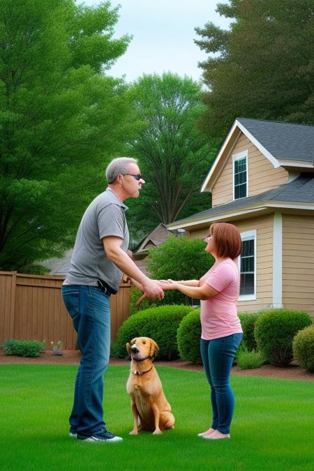Cartoon neighbors angry on dog is loud outside of my lawn green