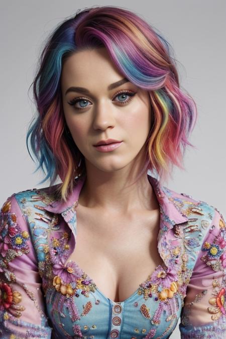 real, photoshoot, realistic, masterpiece, best quality, (detailed beautiful face, detail skin texture, ultra-detailed body:1.1),
<lora:katyperry_smf_lora_02-000001:0.9>, kperry-smf , multicolored hair, portrait, dress, close-up, long sleeves sweeter, shirt