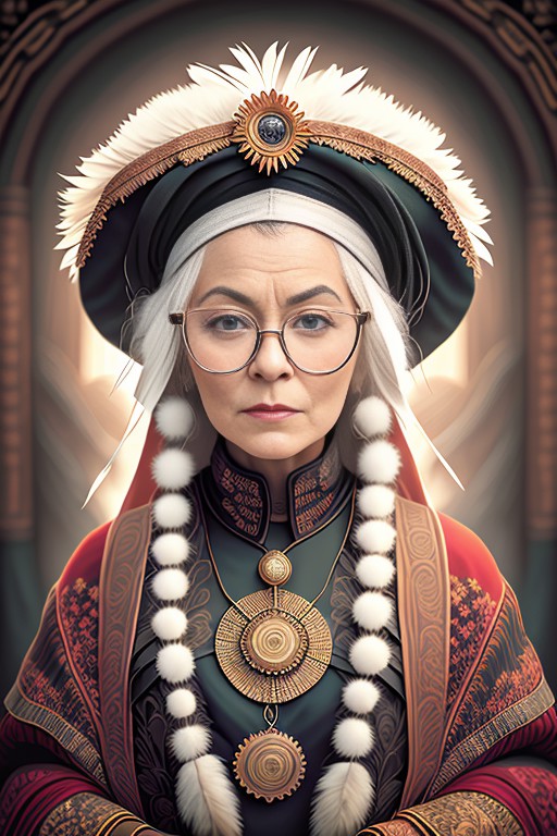 (steampunkgranny:1.0) style, upper body close-up portrait of an old woman, looking at the viewer, solo, 1girl, glasses,  r...